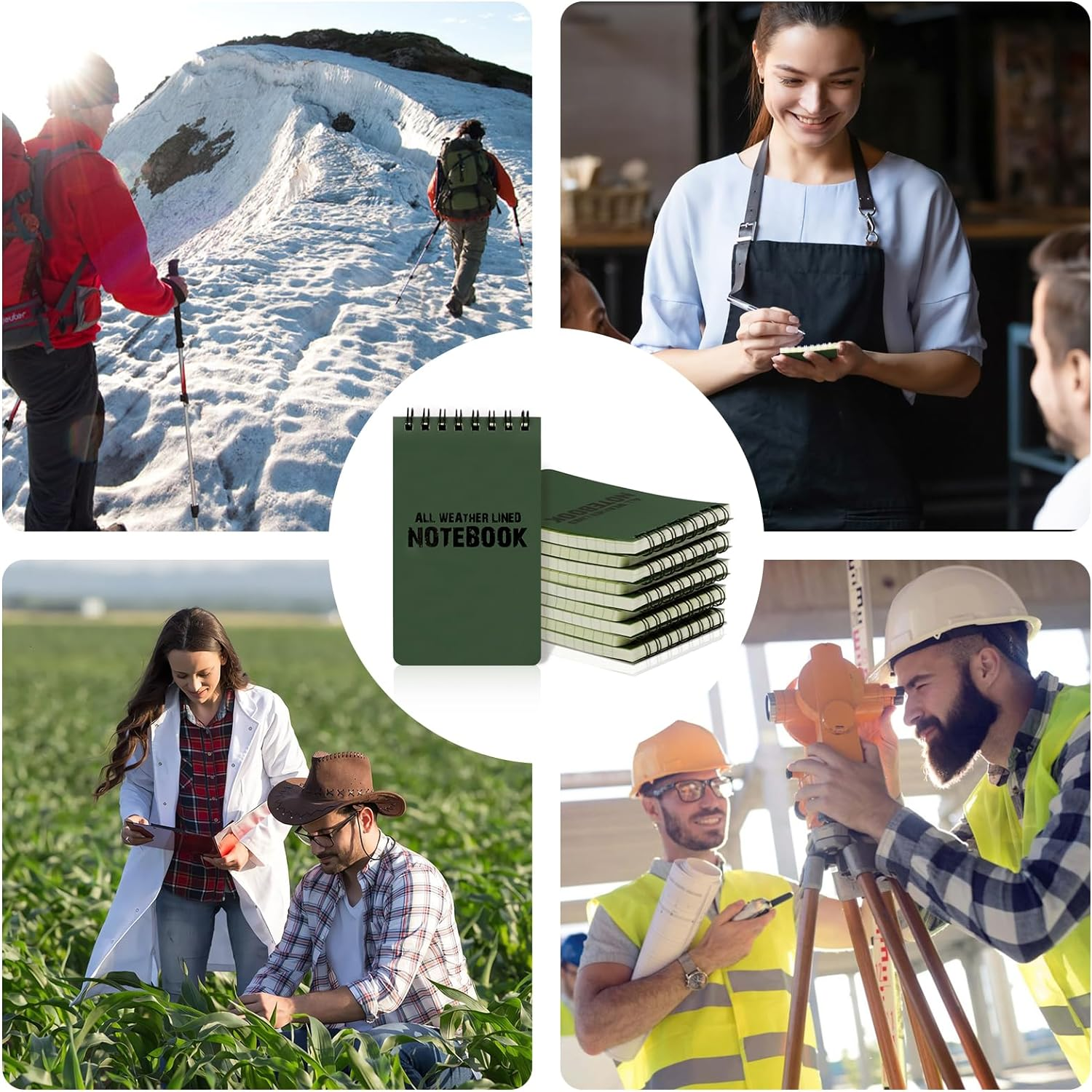 RETON 10 Pack Waterproof Notebook, 3 X 5 Inches Pocket Notepad, All-Weather Memo Pads with Top-Spiral, Tactical Steno Pads with Grid for Outdoor Activity Recording (Army Green) image number 5