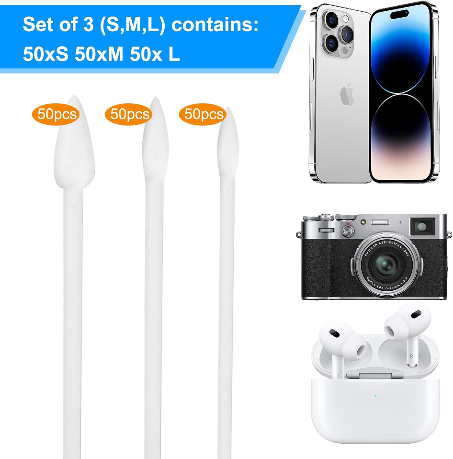 Pack of 150 Cleaning Swabs with Double Tip, 3 Sizes Cleaning Cotton Buds, Pointed Cleaning Swabs with Paper Shaft, Small Multi-Purpose Cotton Buds, Microbrush Sticks, Cleaning Cotton Swabs image number 4