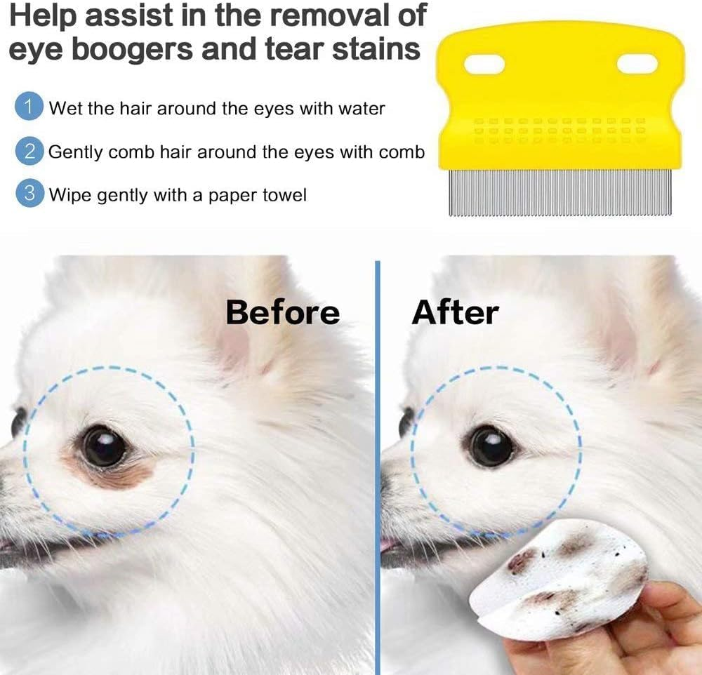Fine Tooth Pet Comb - 3 Pack Tear Stain Remover for Dogs & Cats to Remove Fleas, Ticks, Dandruff, Tangles & Knots (Blue Black+Yellow, One Size)