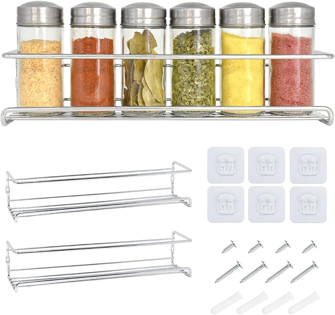 Joeji'S Kitchen Black 2-Tier Spice Shelf Herb Rack - Seasoning Organiser for Kitchen - Wall Hanging Spice Rack Organiser - Spice Rack for Spices, Condiments, Cooking Tools