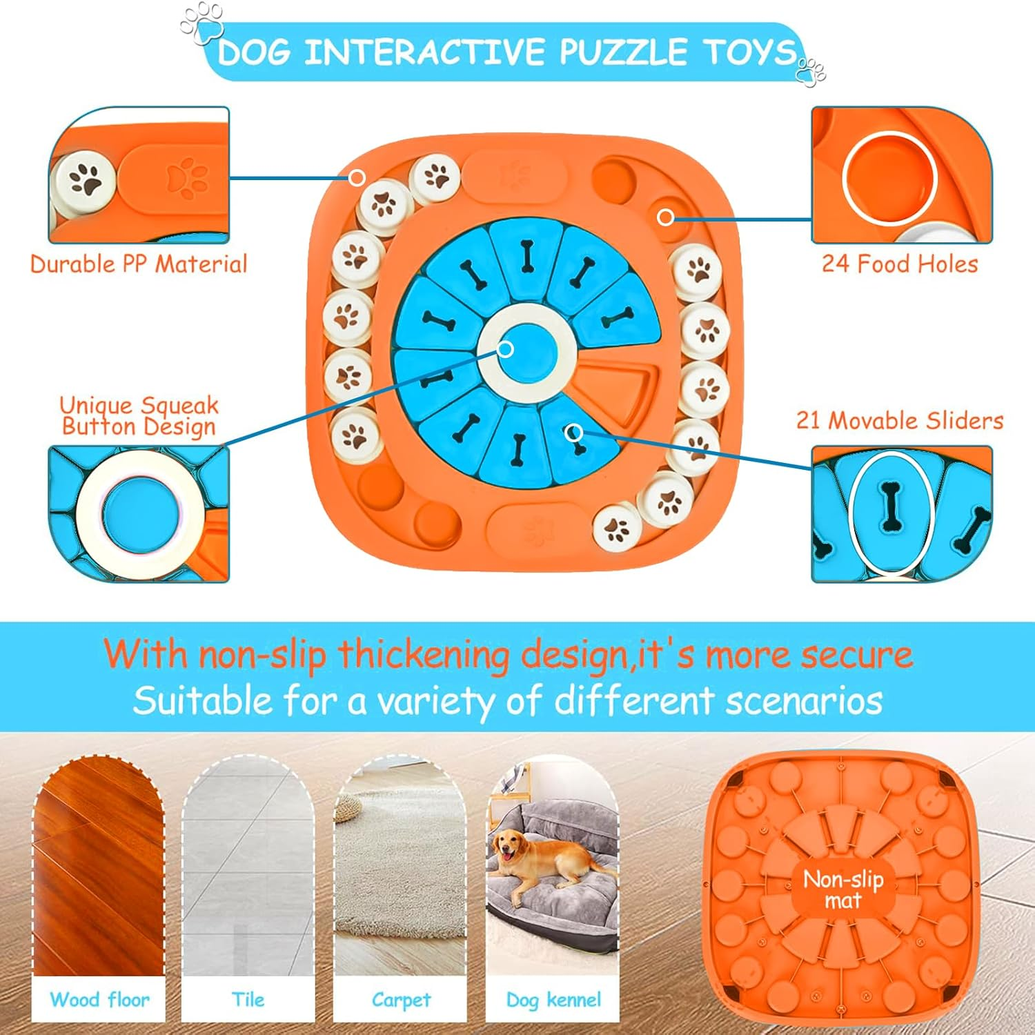 Dog Puzzle Toys,Interactive Treat Puzzle Dog Toy for IQ Training & Mental Stimulating,Treat Puzzle Dispensing with Squeaky Design for Large Medium Small Smart Dogs image number 5