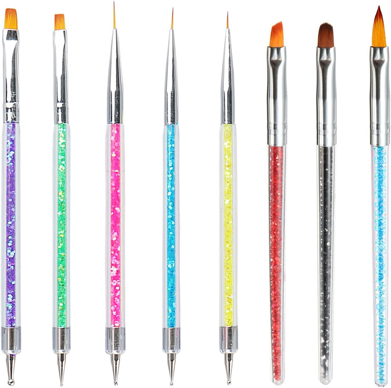 Icovalescent 8-Piece Nail Brush Set, Nail Design Brushes, Nail Art Dotting Tools, Dual-Ended Professional Acrylic Nail Art Pen for Making Nail Polish, Dotting, Fine Painting, DIY image number 1
