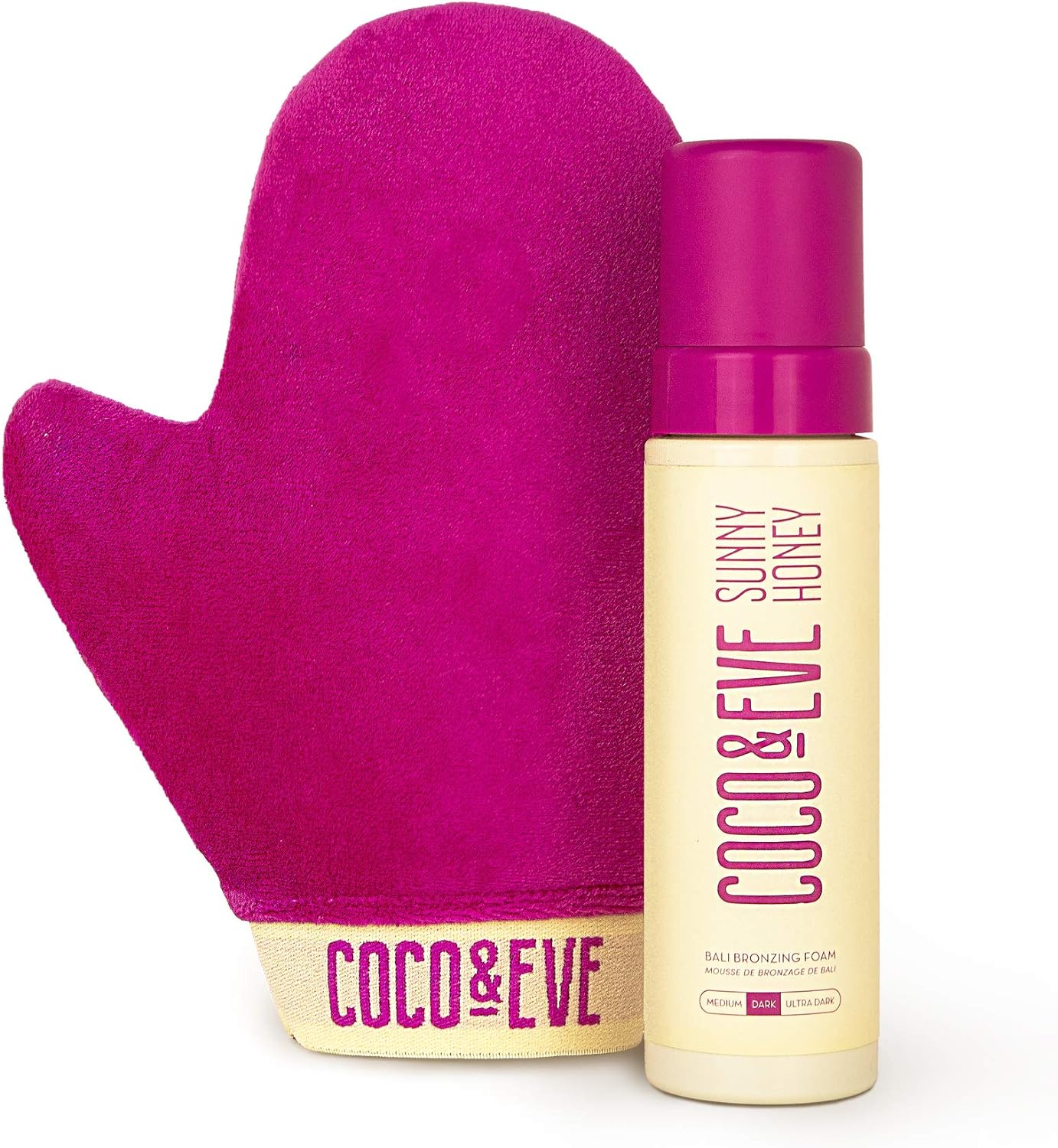Coco & Eve Self Tanner Mousse Kit - All Natural Sunless Tanning Mousse | Instant Self Tanning Lotion with Bronzer & Self Tanning Mitt Applicator | Sunny Honey Bali Bronzing Kit (Dark)