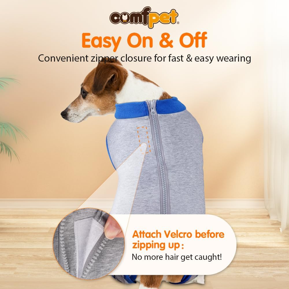 COMFPET Dog Surgery Recovery Suit with Zip, Male Female Dog Onesie for Spay, Neuter, Anti-Licking, Skin Diseases, Incontinence M image number 4
