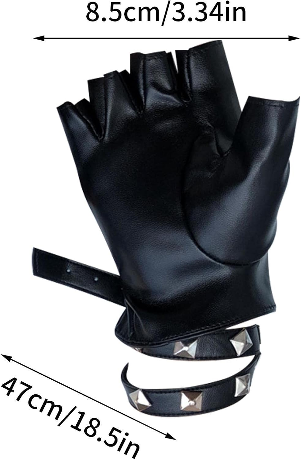 Punk Gloves,Hollow Rivet Fingerless Black Gloves | Kids PU Leather Fingerless Gloves, Outdoor Sports Cycling Cosplay Performance Half Finger Glove for Boys, - Red image number 4