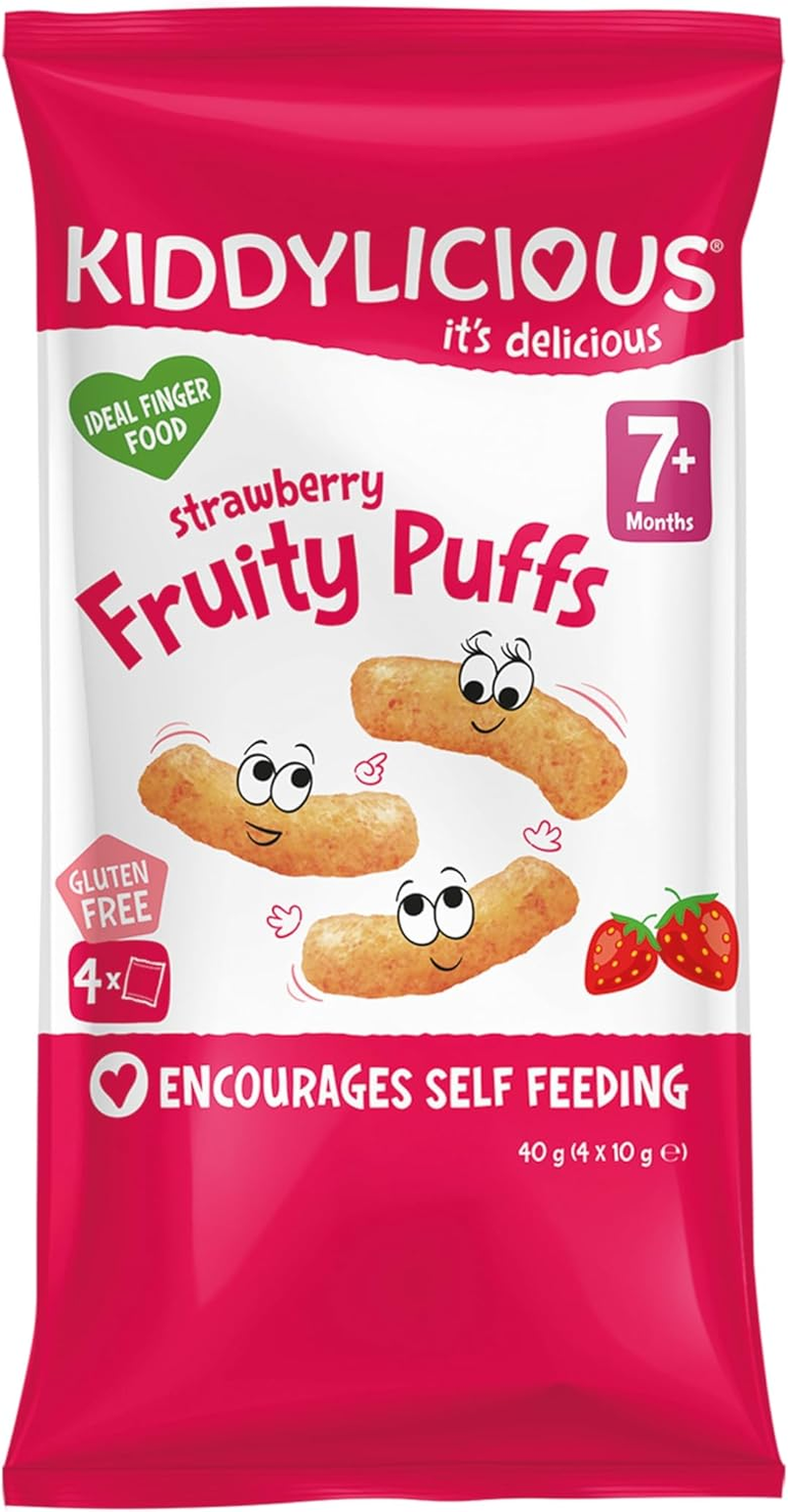Kiddylicious - Fruity Puffs - Strawberry - Delicious Snacks for Babies - Suitable for 7+ Months -4X10G - 40G image number 4