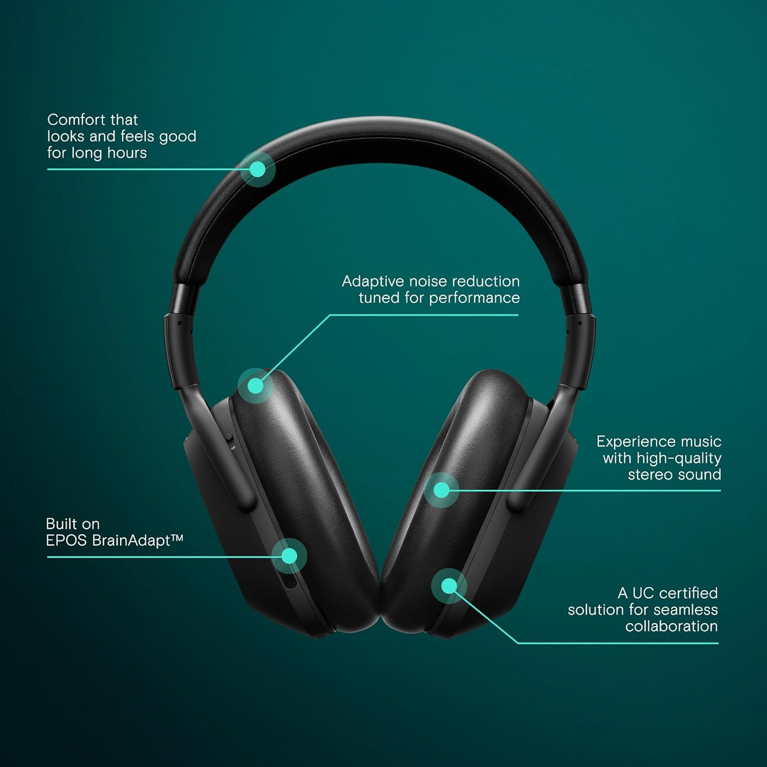 EPOS Adapt 660 USB-C Wireless Bluetooth Headset - Hybrid ANC, UC Certified, Noise Cancellation, 30 Hour Battery, Dual Device Connection, Premium Stereo Sound, Comfortable Over-Ear, Black image number 3