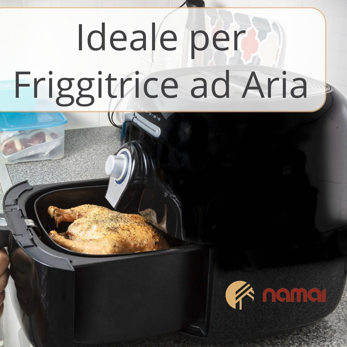 NAMAI - Set of 20 X 20 Cm Air Fryer Baking Tray + Cake Tin 18 Cm, Aluminium, Non-Stick Coating, Dishwasher Safe, Stone Look, Made in Italy (20 X 20 + Cake Tin 18)