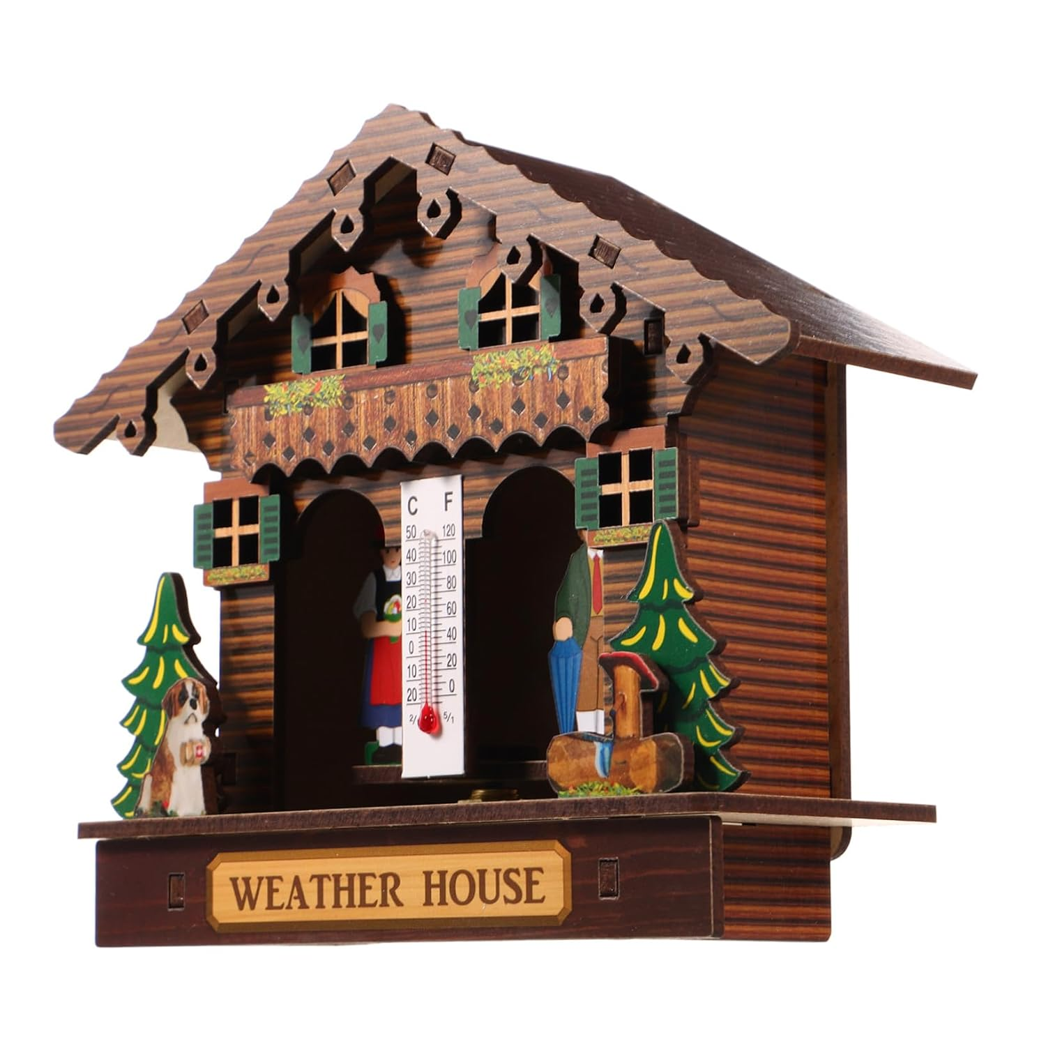 Weather House Wooden Barometer Wall Mount Hygrometer Thermometer Indoor Outdoor Temperature Humidity Monitor Stylish Home Decor Easy Battery Operation Accurate Readings image number 1