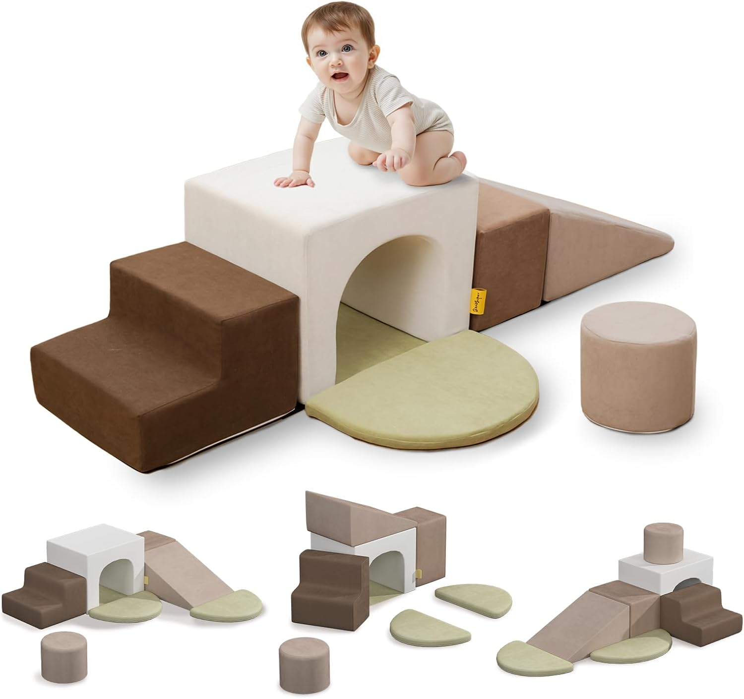 Banasuper Kids Climbing Foam Blocks Playset - 7 Piece Toddler Climbing Toys, Indoor Gross Motor Development Montessori Gross Motor Toy for Babies & Toddlers (Grey) image number 2