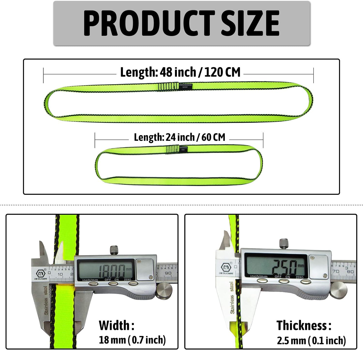 KIKIGOAL 18MM Nylon Climbing Sling Runner 23KN CE2008/EN566 Rock Climbing Webbing Straps for Outdoor Climbing, Rappelling, Swing, Yoga Hammock Etc (60 CM/24 Inch, 3PCS GREEN) image number 2