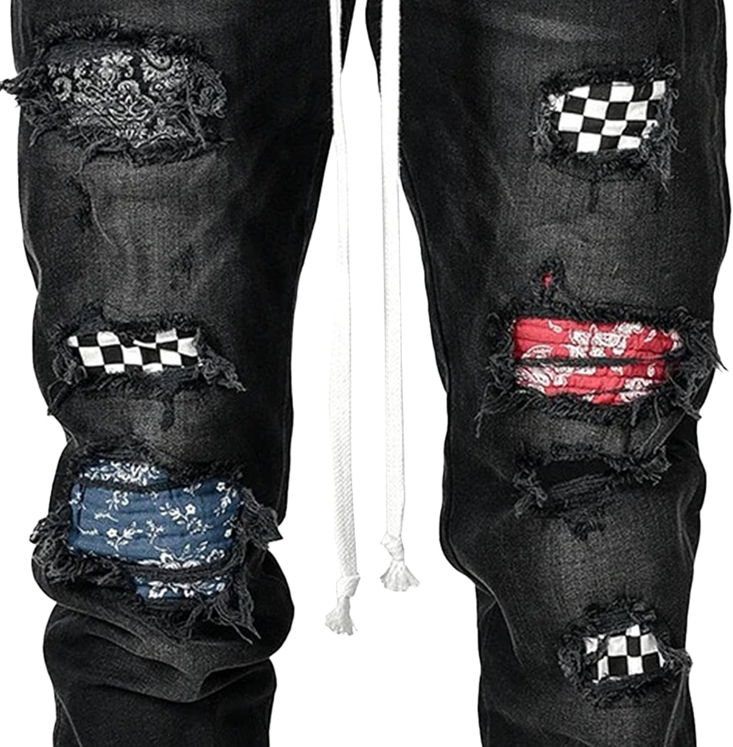 Men'S Trendy Skinny Jeans Classic Straight Ripped Slim Fit Jean Casual Regular Tapered Male Denim Pants, Black, L image number 5