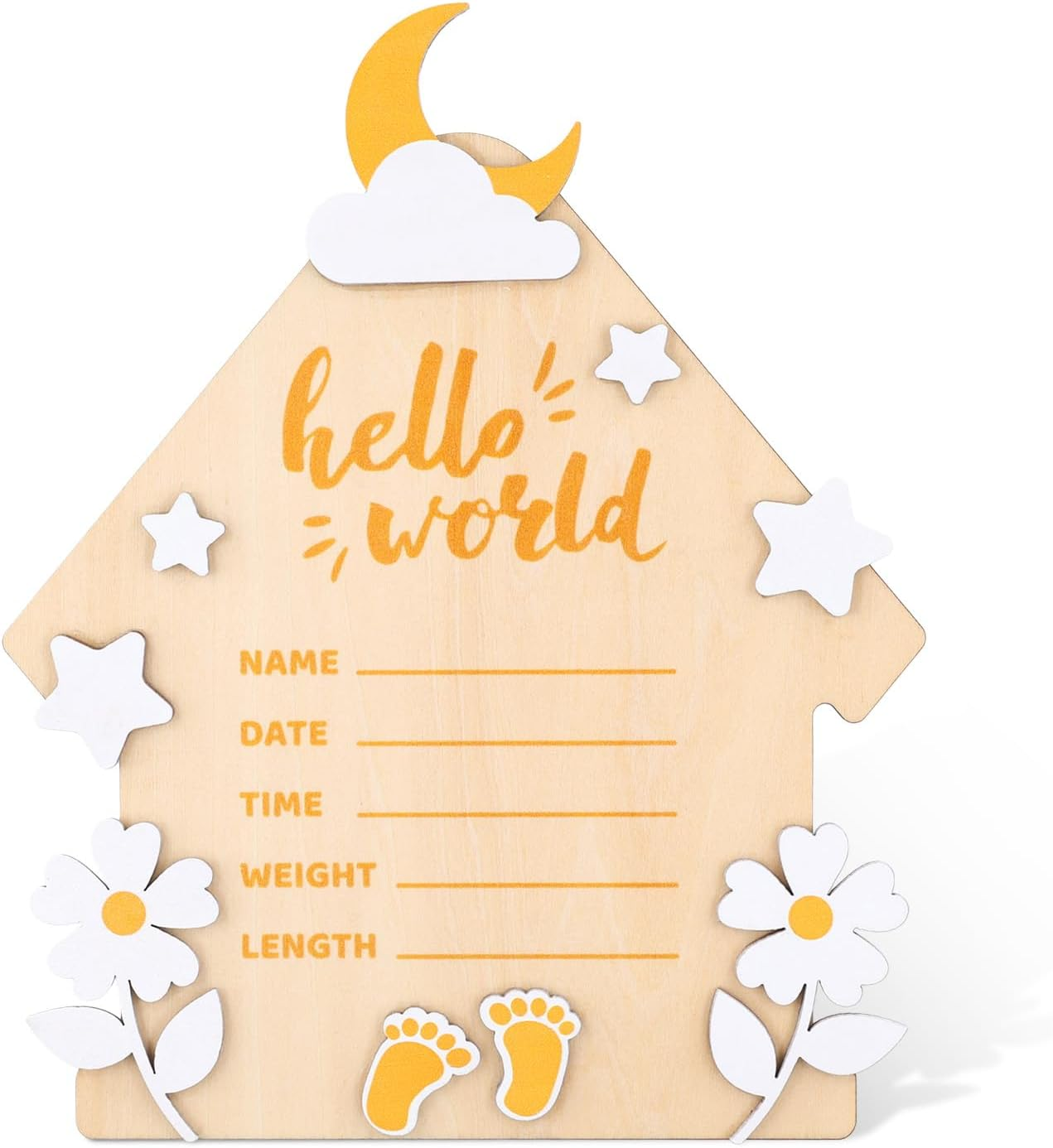 Newborn Birth Announcement Board, Large 7 Inch Hello World Newborn Sign for New Born Baby Welcome Wooden Baby Announcement Plaque Hospital Home Record Board for Baby Gift image number 3