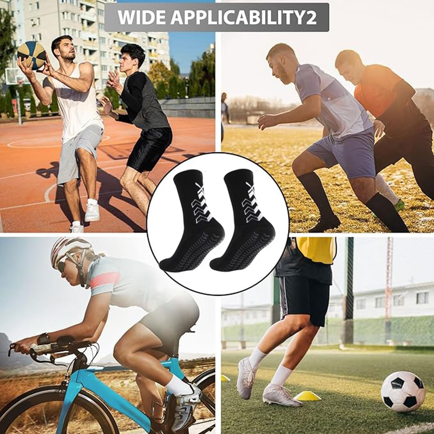 Soccer Socks Football Socks Grip Socks Non Slip Socks for Training Athletic (4 Pairs) image number 1
