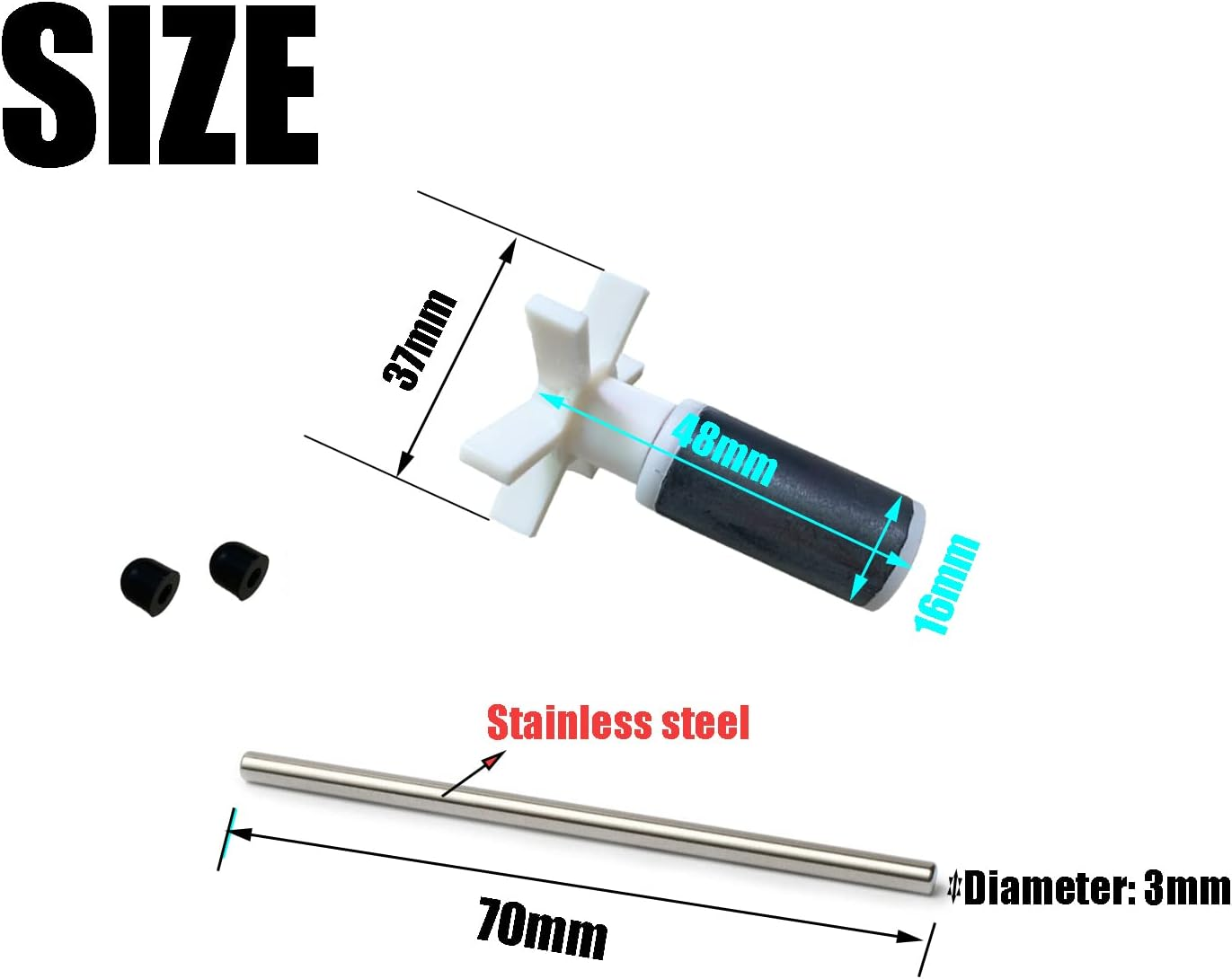 For Lay Z Spa Pump Impeller and Shaft for All Hydro Jet, Impeller with Stainless Steel Shaft image number 1