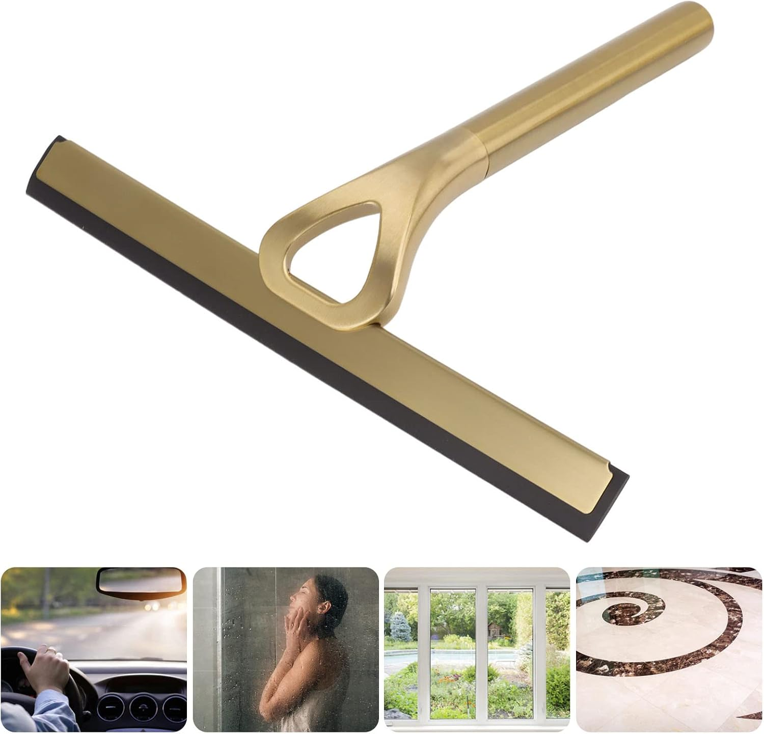 Shower Squeegee Household Window Squeegee for Glass Doors Mirrors, Car Windows, Bathroom Cleaner Tool with 1 Suction Cup Hook Holder Squeegee Stainless Steel for Bathroom Mirror image number 4