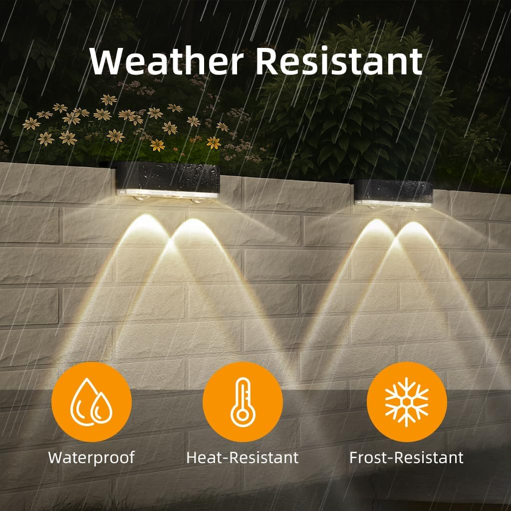 Peasur Pack of 4 Solar Lights for Outdoors, Solar Fence Lights, Outdoor Light, Waterproof Solar Light Fence, Solar Wall Light Outdoor for Steps, Patio, Stairs, Balcony (Cool White) image number 5