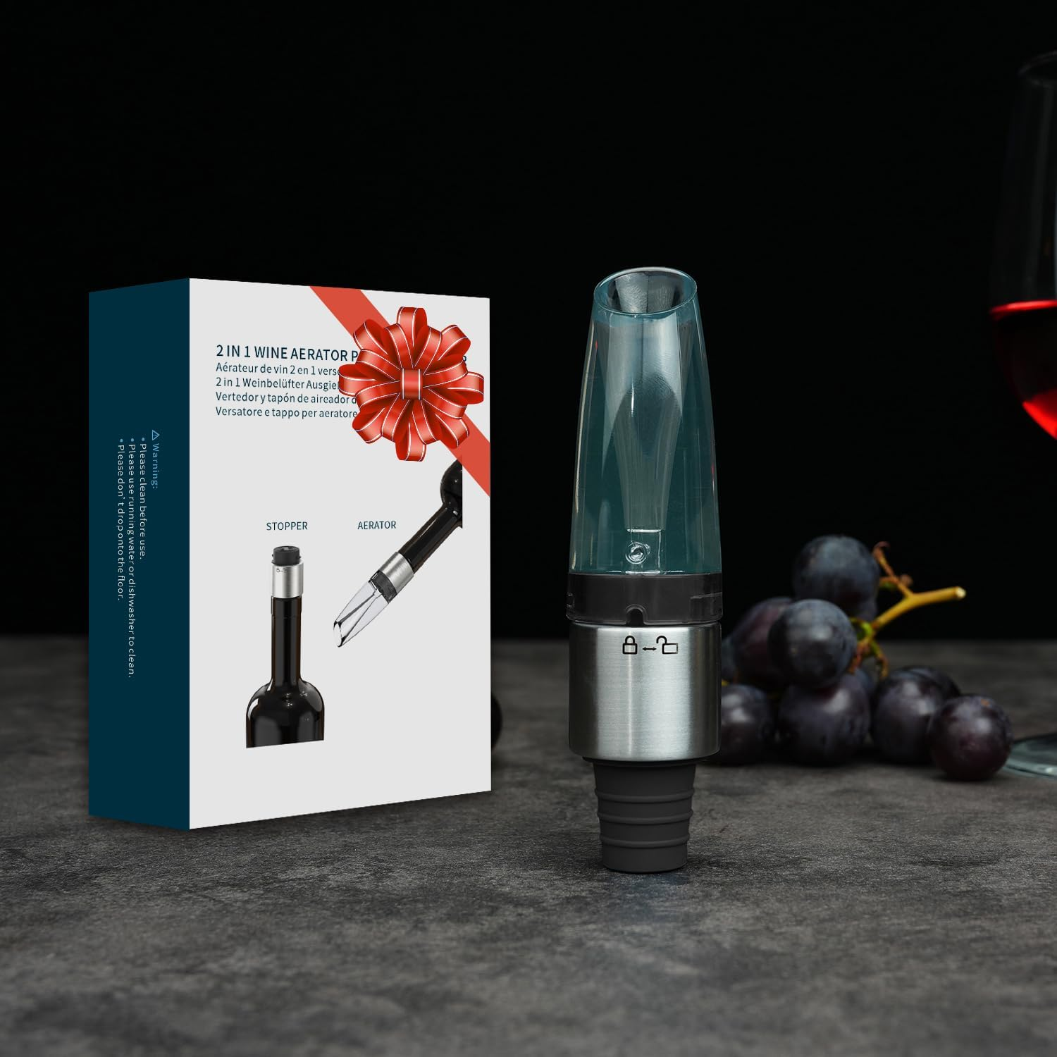 KITCHENDAO 2-In-1 Wine Aerator Pourer and Stopper, Premium Wine Air Aerator Pourer Decanter Spout Dispenser No Drip or Spill, Improve Taste and Bouquet Instantly - Dishwasher Safe, BPA Free, Black image number 3