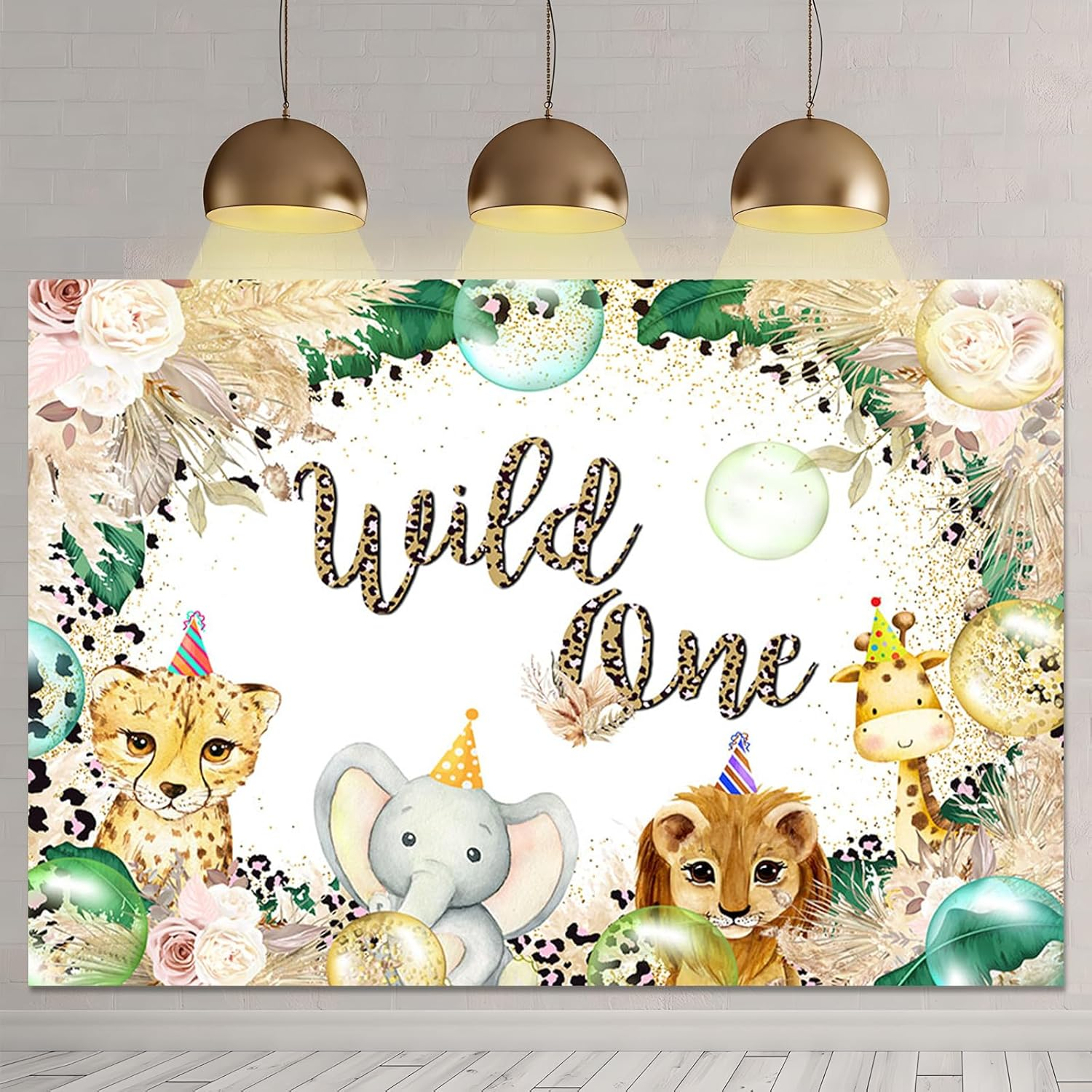 APROPHIC Wild One Background Jungle Wildlife First Year Birthday Background Wild Animals Birthday Banner Background Pampas Grass Cake Table Decoration 210 X 150 Cm image number 6