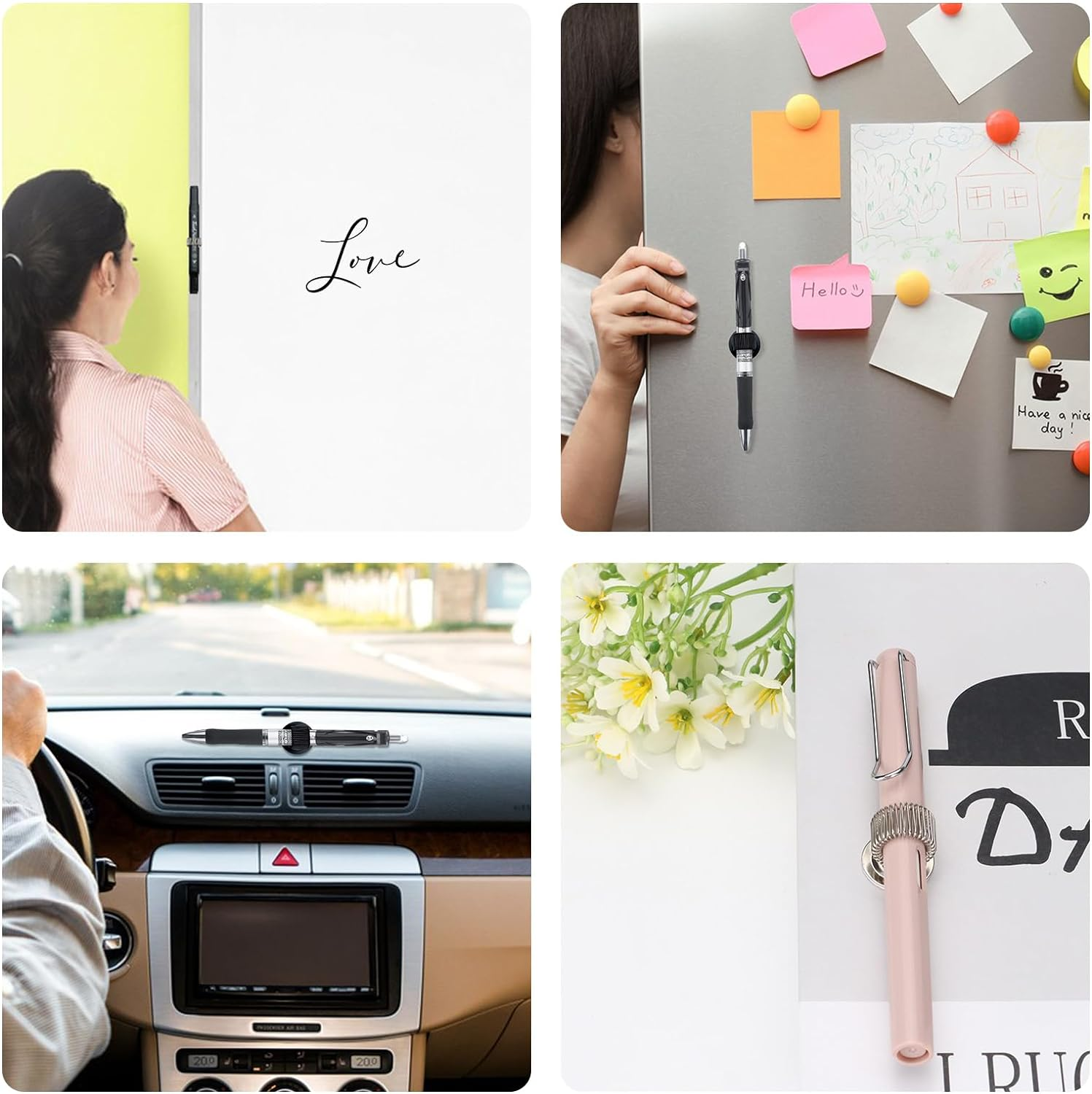 12Pcs Adhesive Pen Holder, Manganese Steel Pen Clip Holder with Elastic Spring Pen Loop, Stick on Pencil Pen Holder for Notebook Clipboard Whiteboard Refrigerator Car, 4 Colors image number 1