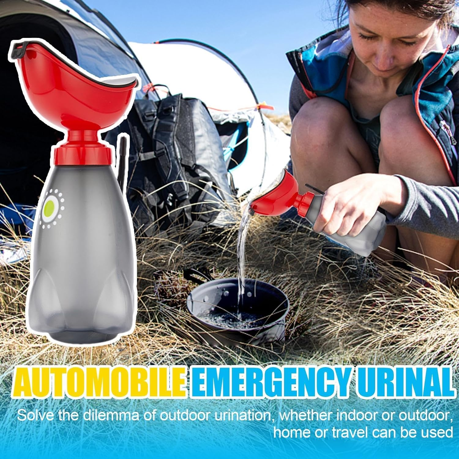 Female Urinal for Car,Car Travel Urinal Bottle - with Lid and Funnel Women Spillproof Urination Device Ergonomic Design High Capacity - Red image number 3