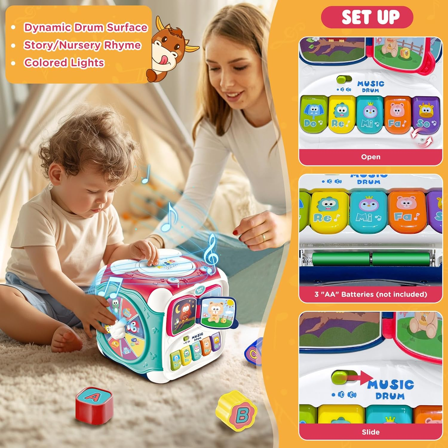 Activity Cube - Musical Toys for Toddlers, [2025 New] 6-In-1 Learning Resources Toys with Shape Sorter/Alphabet/Sounds/Led Lights, Montessori Educational Toys for 18+ Months Boy Girl Gifts image number 5