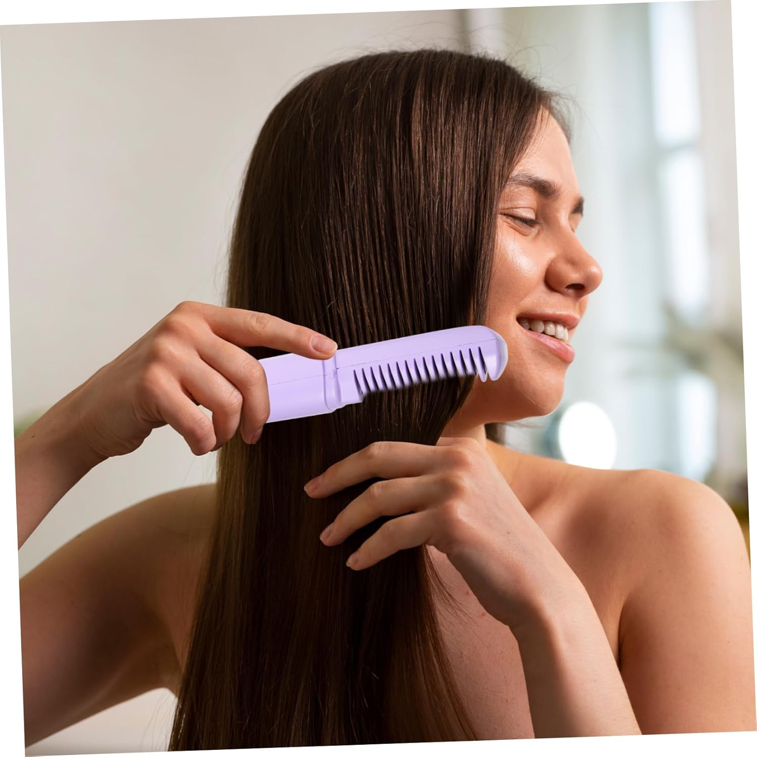 Gatuida Portable USB Rechargeable Cordless Hair Straightening Comb with Scalp Massage Function for Travel Damage Reducing Design Multifunctional Heated Brush for Sleek Healthy Hair image number 4