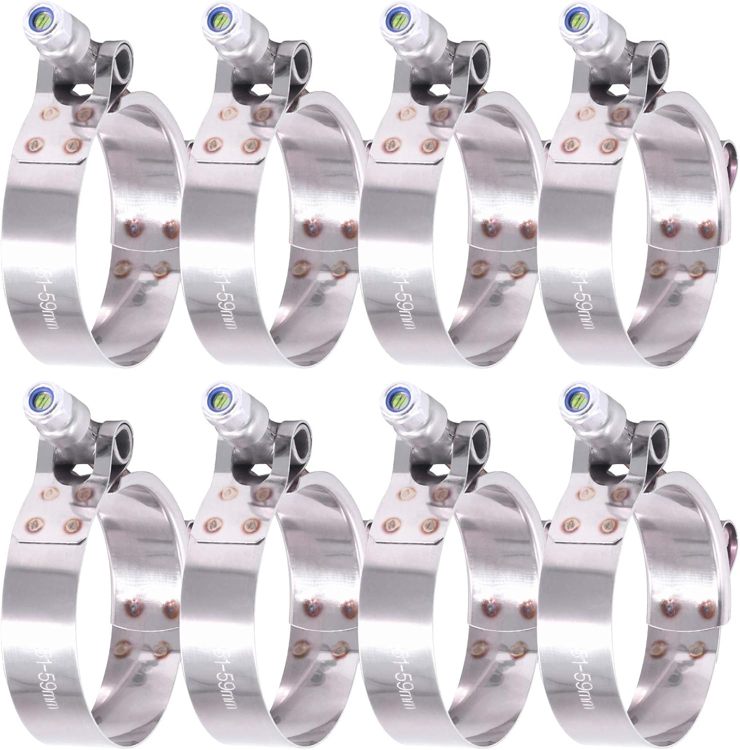 Hilitchi 8Pcs Stainless Steel T-Bolt Clamps with Rounded Band Edges Heavy Duty Turbo Intake Intercooler Clamp (38-43MM) for 1 3/16 Inch
