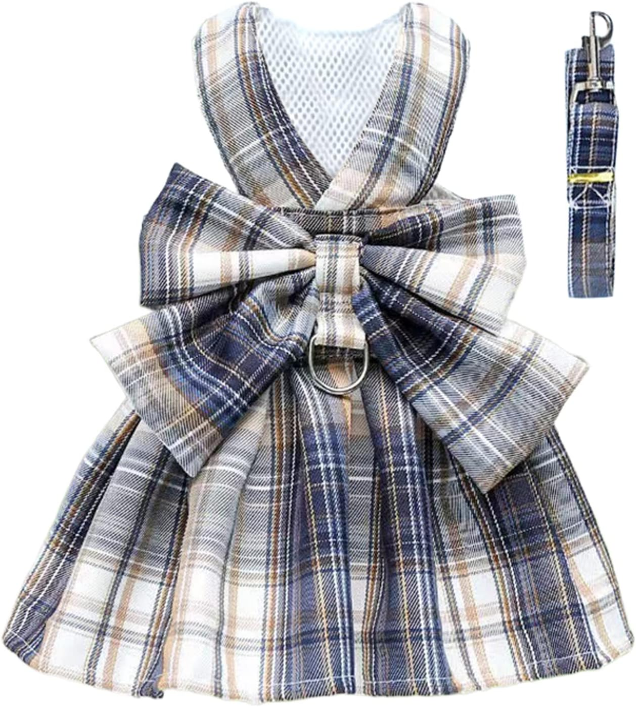 PETCARE Plaid Dog Dress Bow Tie Harness Leash Set for Small Dogs Cats Girl Cute Princess Dog Dresses Spring Summer Puppy Bunny Rabbit Clothes Chihuahua Yorkies Pet Outfits