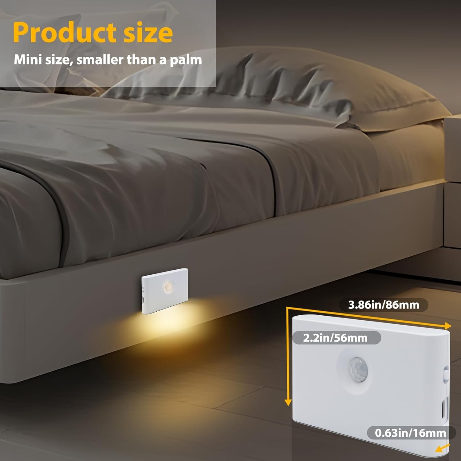 Arotelicht Motion Sensor Night Light, 6Pack Rechargeable LED Night Light Battery Powered, Magnetic Closet Light 3 Modes Auto/On/Off, Warm White Stick on Wall Light for Stair Hallway Bedroom Cabinet image number 3