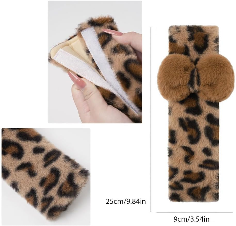 JINXU 2 Pack Seat Belt Cover Pad, Cute Plush Leopard Print Seatbelt Covers Seatbelt Shoulder for More Comfortable Driving, Plush Fluffy Soft Seat Belt Cover, Car Interior Accessories - Brown Bow image number 2