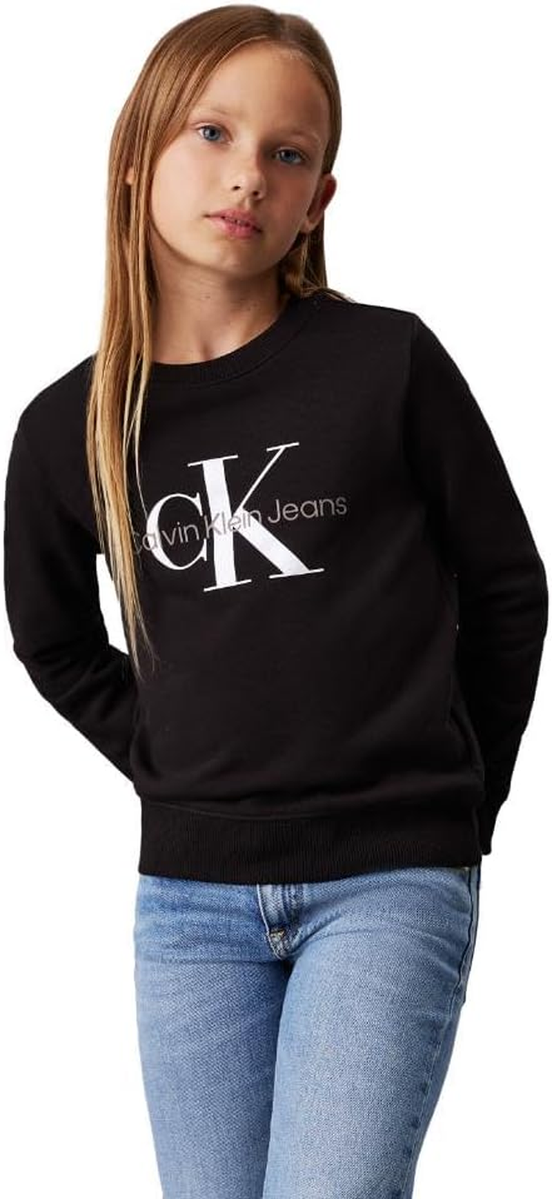 Calvin Klein Kids Monogram Terry Cotton Sweatshirt, Black, 6 image number 4