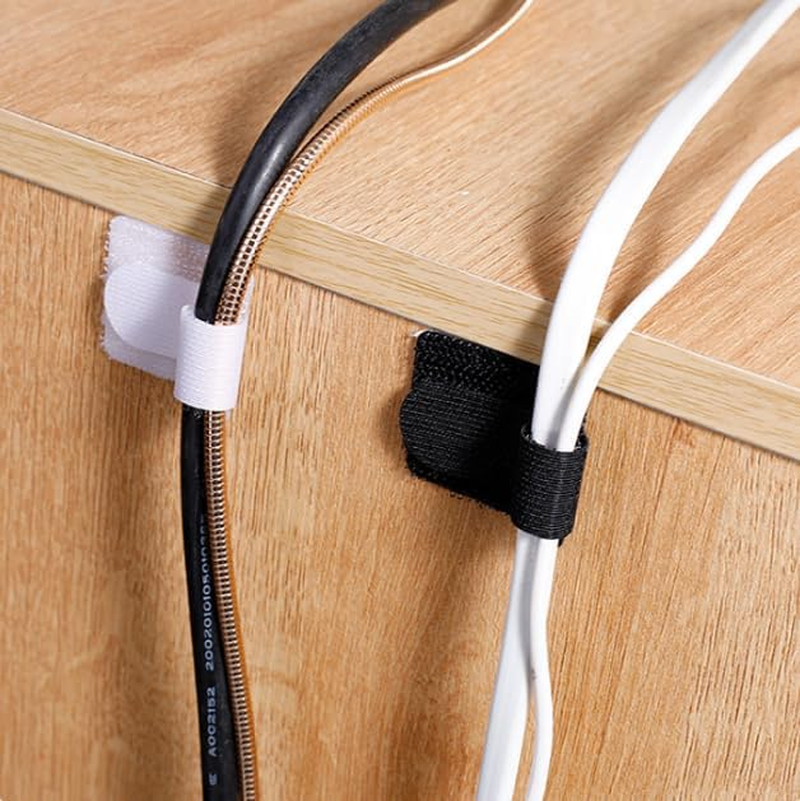 WADY 60 Pcs Hook and Loop Velcro Cable Ties - Reusable Cable Ties Strong Adhesive Cord Organizers for Desk/Home/ - No Residue Heavy Duty Cable Management Straps, Electrical and Wiring (White+Black) image number 1