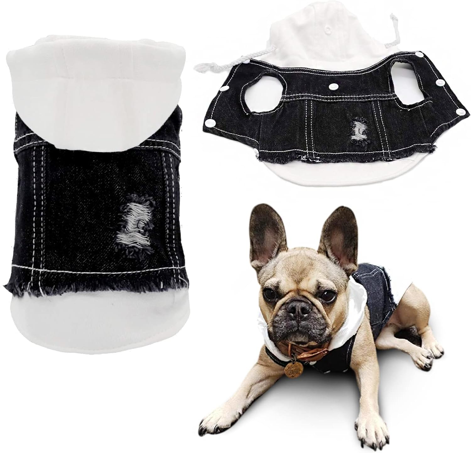 SILD Pet Clothes Dog Jeans Jacket Puppy Cat Clothes Dog Hoodies Cool Coat Dog Clothes for Small Medium Dogs (Xxl,White Hat)