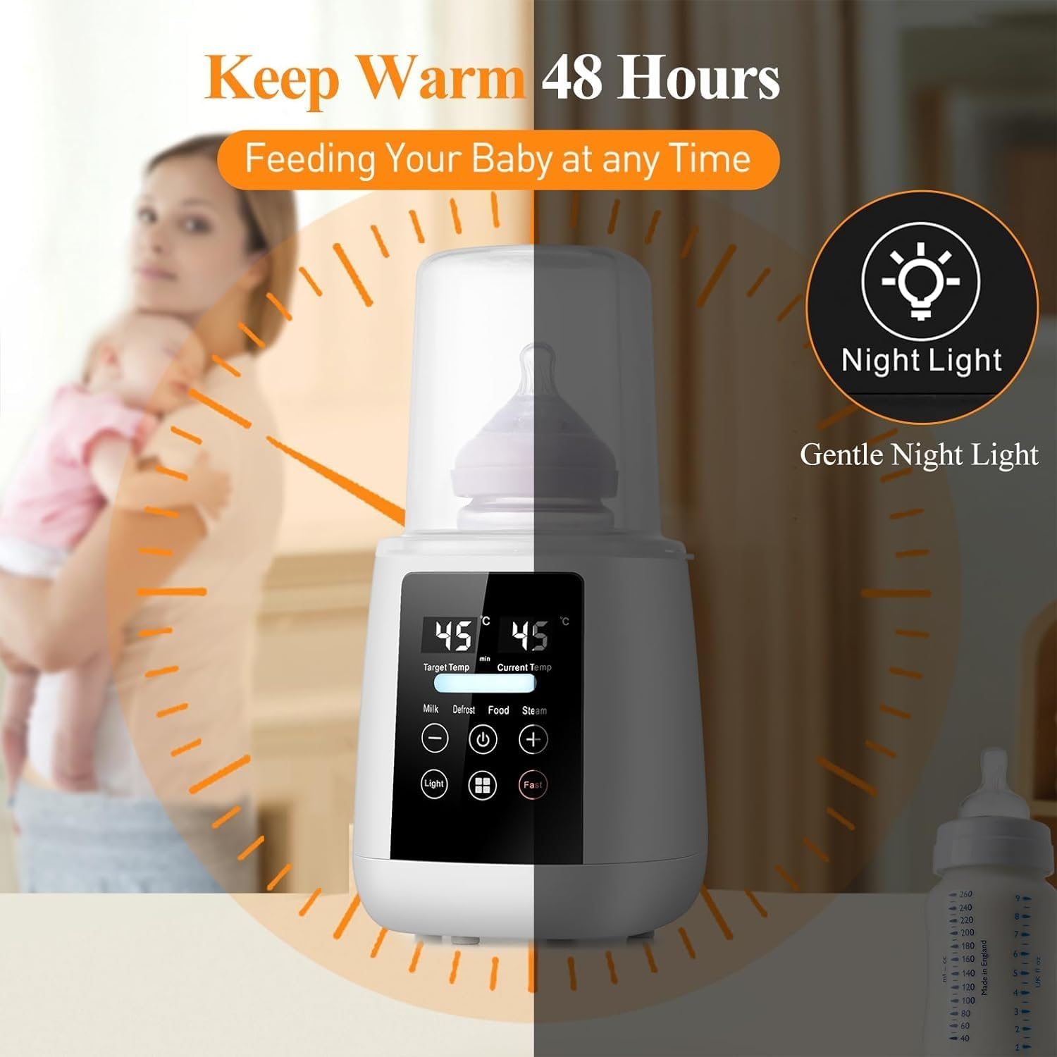 ZONEY Smart Baby Bottle Warmer, 200W Fast Baby Milk Warmer with Accurate Temperature Control for Breastmilk or Formula, 48H Thermostat, with Defrost, Night Light, Heat Baby Food Jars Function image number 6