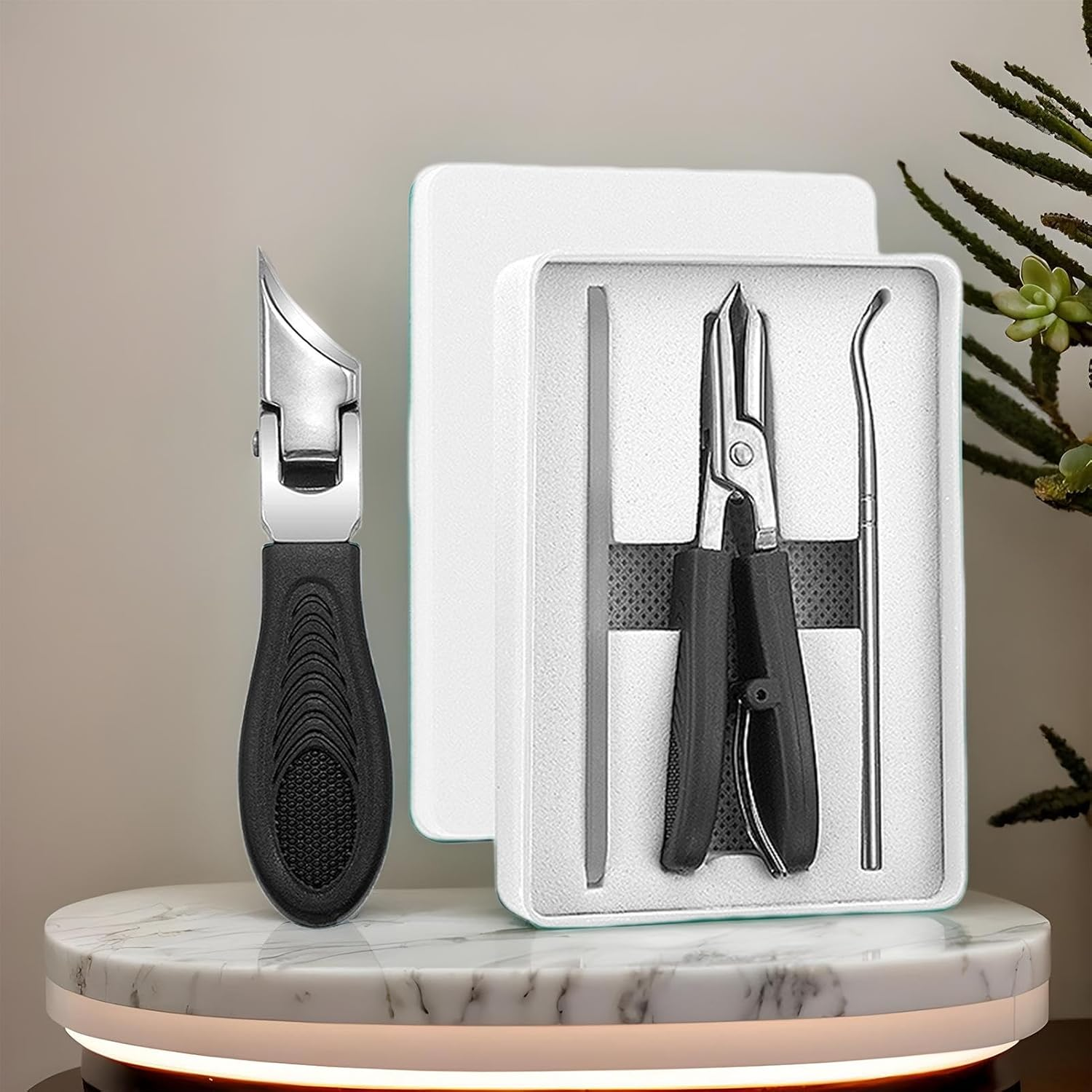 Curved Toenail Clippers - Wide Jaw Beveled Edge Toenail Trimmer | Anti-Slip Ergonomic Slant Trimming Tool, Precision Trimmer Manicure Set for Travel Home Salon Use image number 1