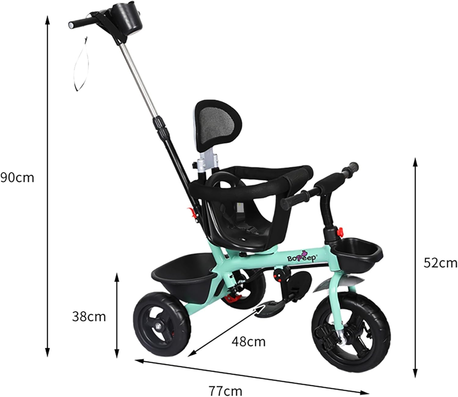 Bopeep Kids Tricycle Ride on Toy Trike Toddler Balance Bike Car Prams Stroller Walker Children Gift Adjustable Handlebar (Green) image number 2