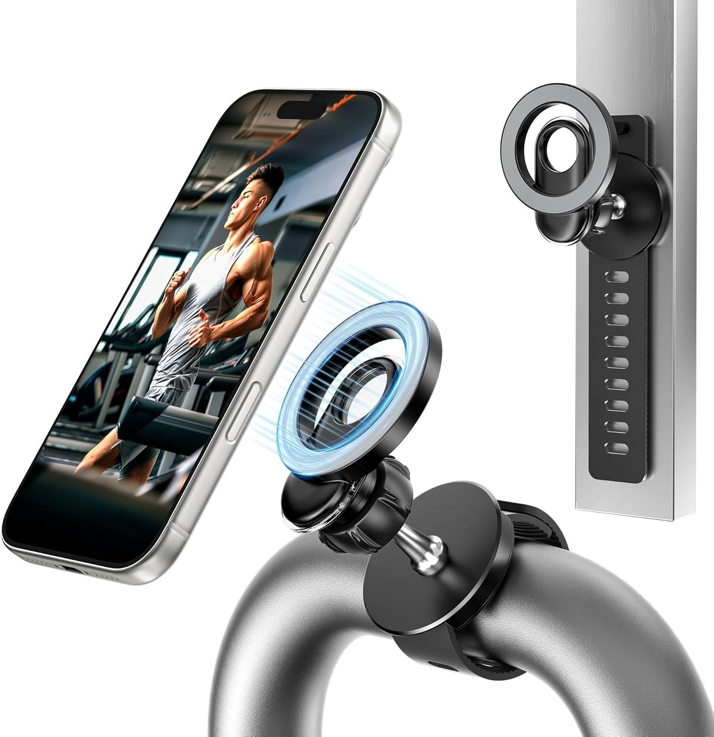 Itramax Stroller Phone Holder Mount,360&deg; Magnetic Phone Mount with Adjustable Strap,Gym Bike Handlebar Holder for Magsafe Iphone 17 16 15 14 13 12,Smartphones,Peloton,Treadmill,Pram,Shopping Golf Cart image number 1