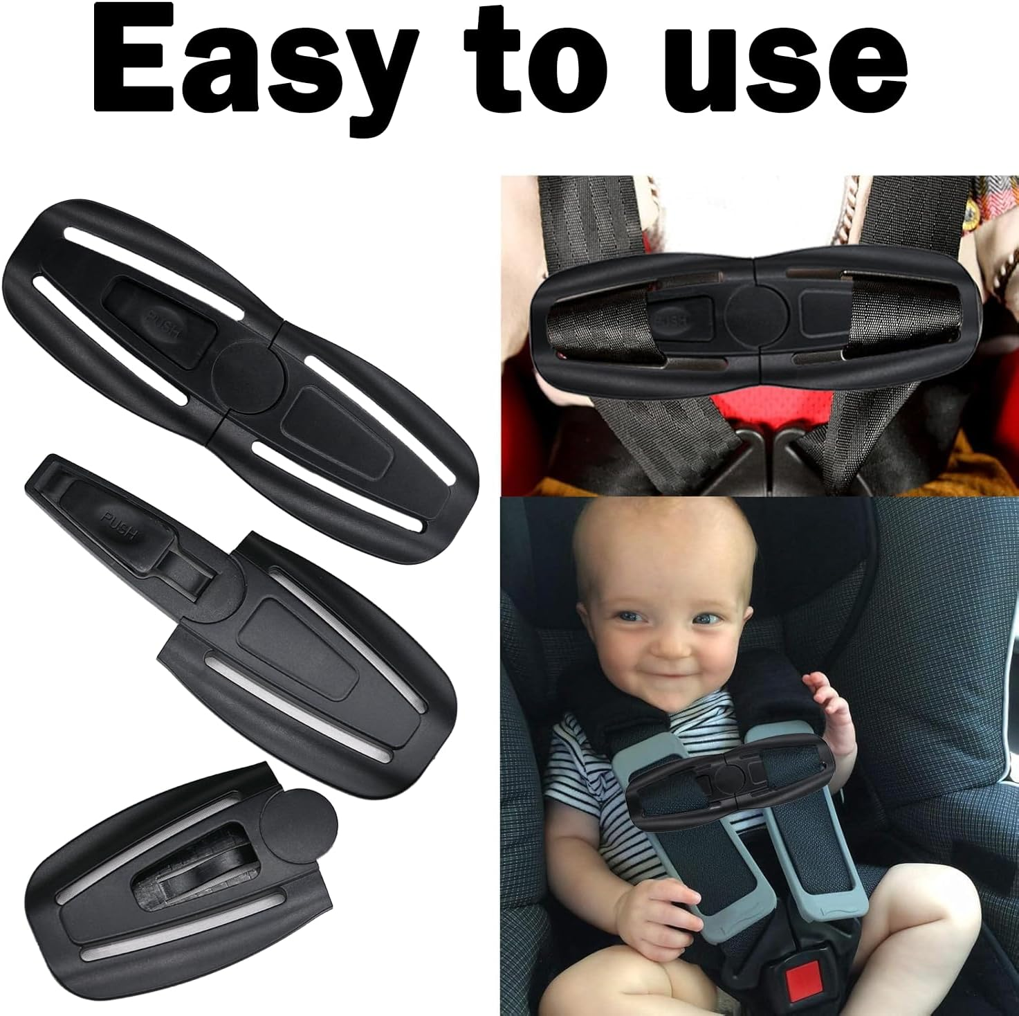 2 Pcs Seat Chest Harness Clip Seat Buckle Lock Stroller Chest Clip Universal Replacement for Baby and Kids Trend,Adjustable Guard (Black)