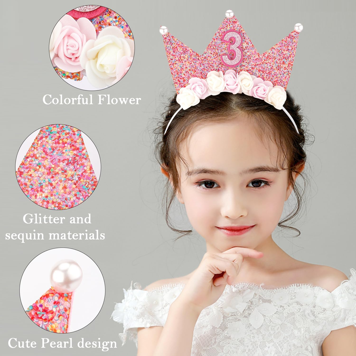 Supoo Birthday Headbands for Girls Princess Tiara Birthday Crown and Tiara for Girls - 4Th Headband image number 2