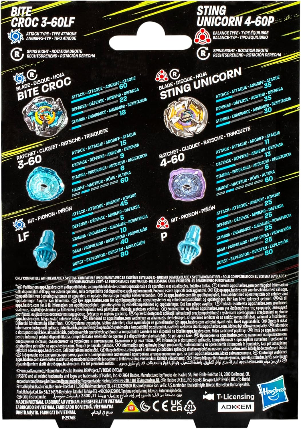 Hasbro Beyblade X Bite Croc 3-60LF and Sting Unicorn 4-60P Spinning Top Dual Pack, Set image number 2