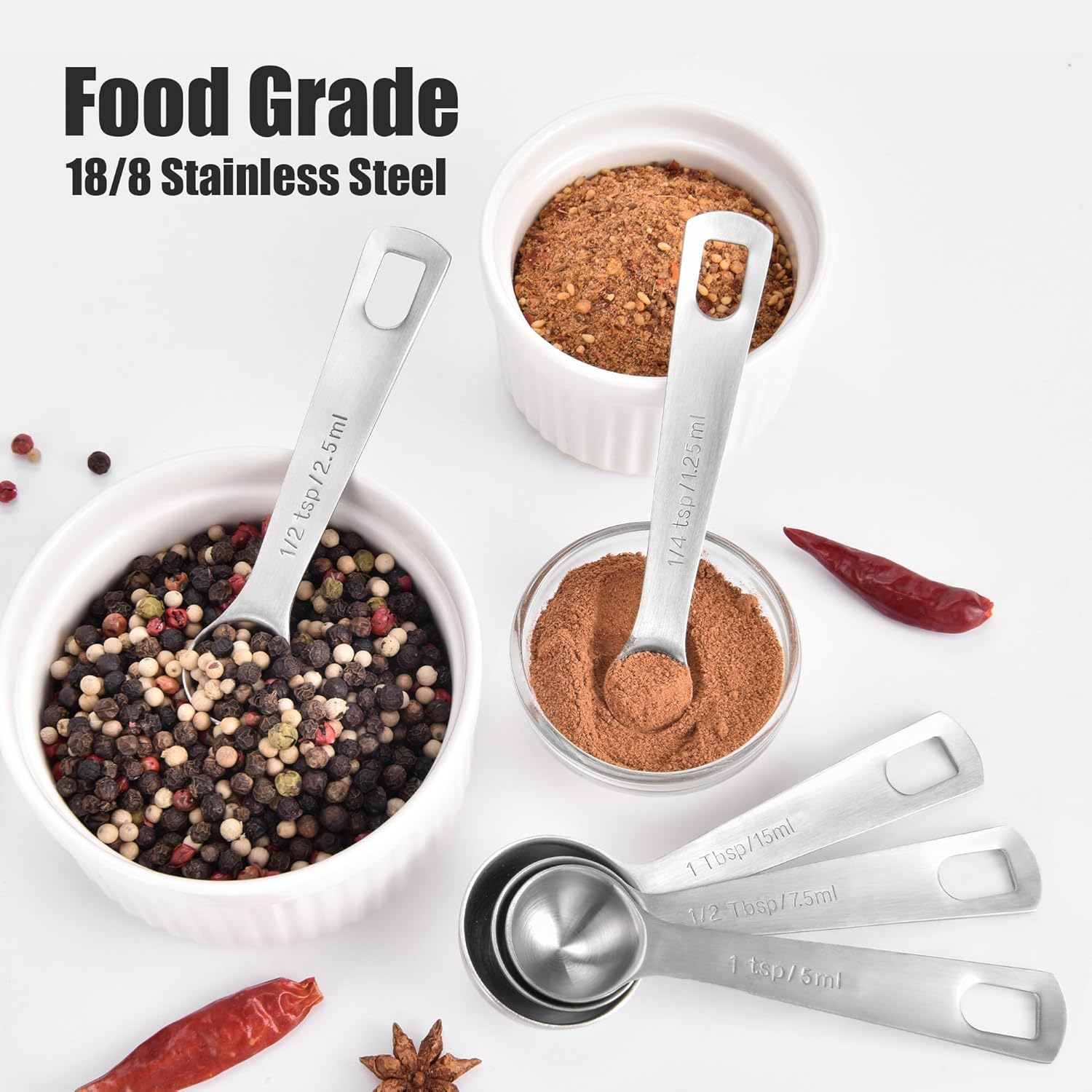 Doosu Measuring Spoons Set of 8-18/8 Stainless Steel Heavy Duty Teaspoons Tablespoons with Engraved Metric & US Measurements, Metal Measure Spoon for Dry and Liquid Ingredients, Dishwasher Safe image number 3