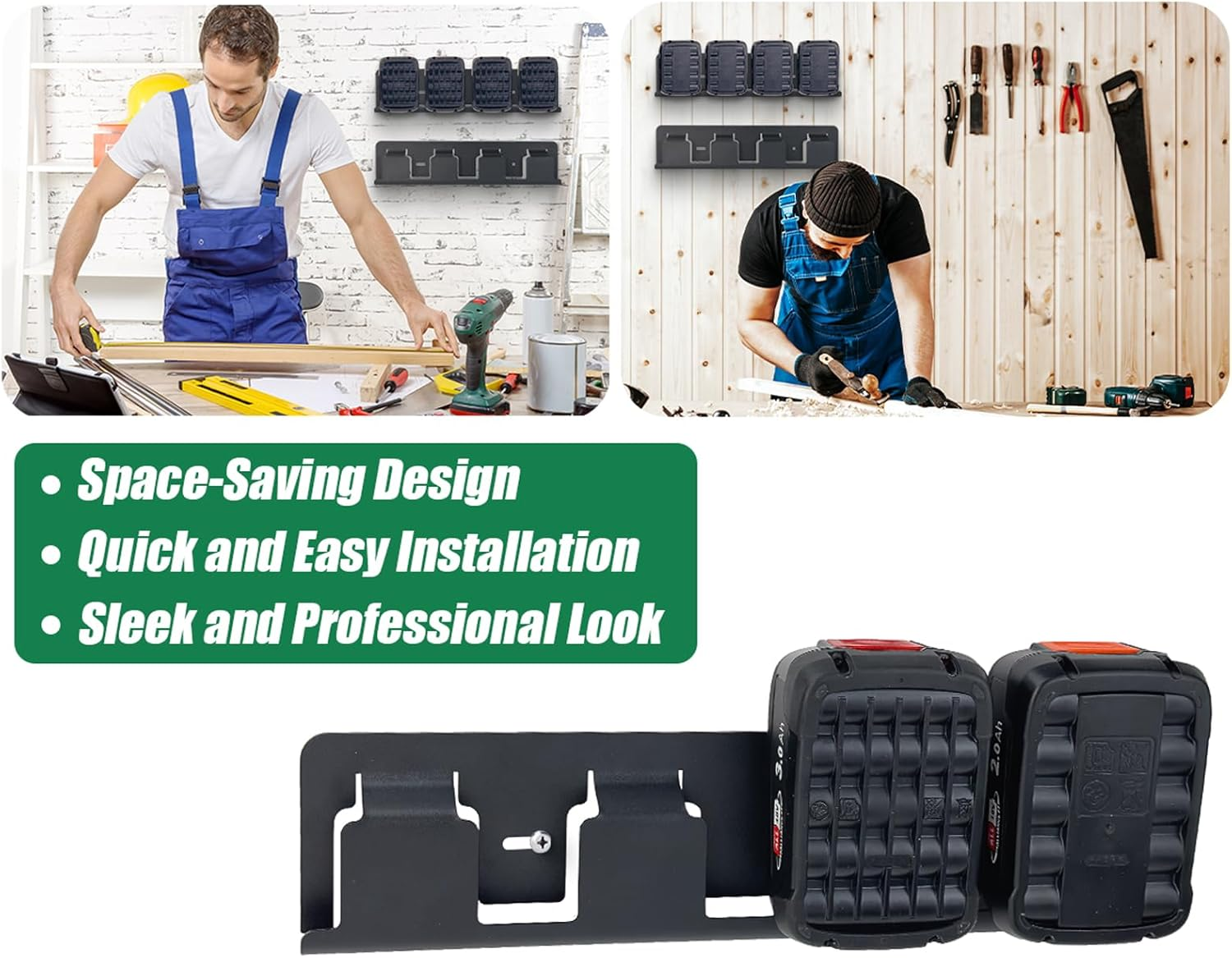 Otuiaim Wall Mount for 4 Batteries PBA 18 V Compatible with Bosch Home and Garden Drills, Reinforced Solid Steel Battery Holder Universal for Tool Battery, Mounting on Perforated Walls & Walls