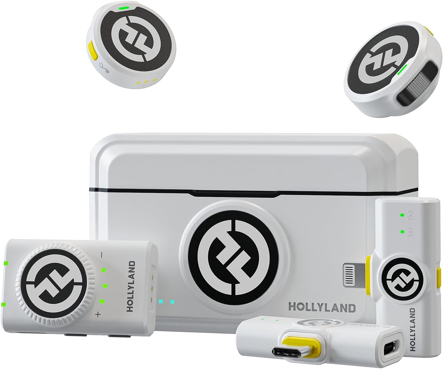 Hollyland Lark M2 Wireless Microphone for Iphone, Camera and Android, All in One(2Tx+3Rx), 1000Ft Los Range, Hi-Fi Audio, Noise Cancellation, 40H Duration, for Vlogging