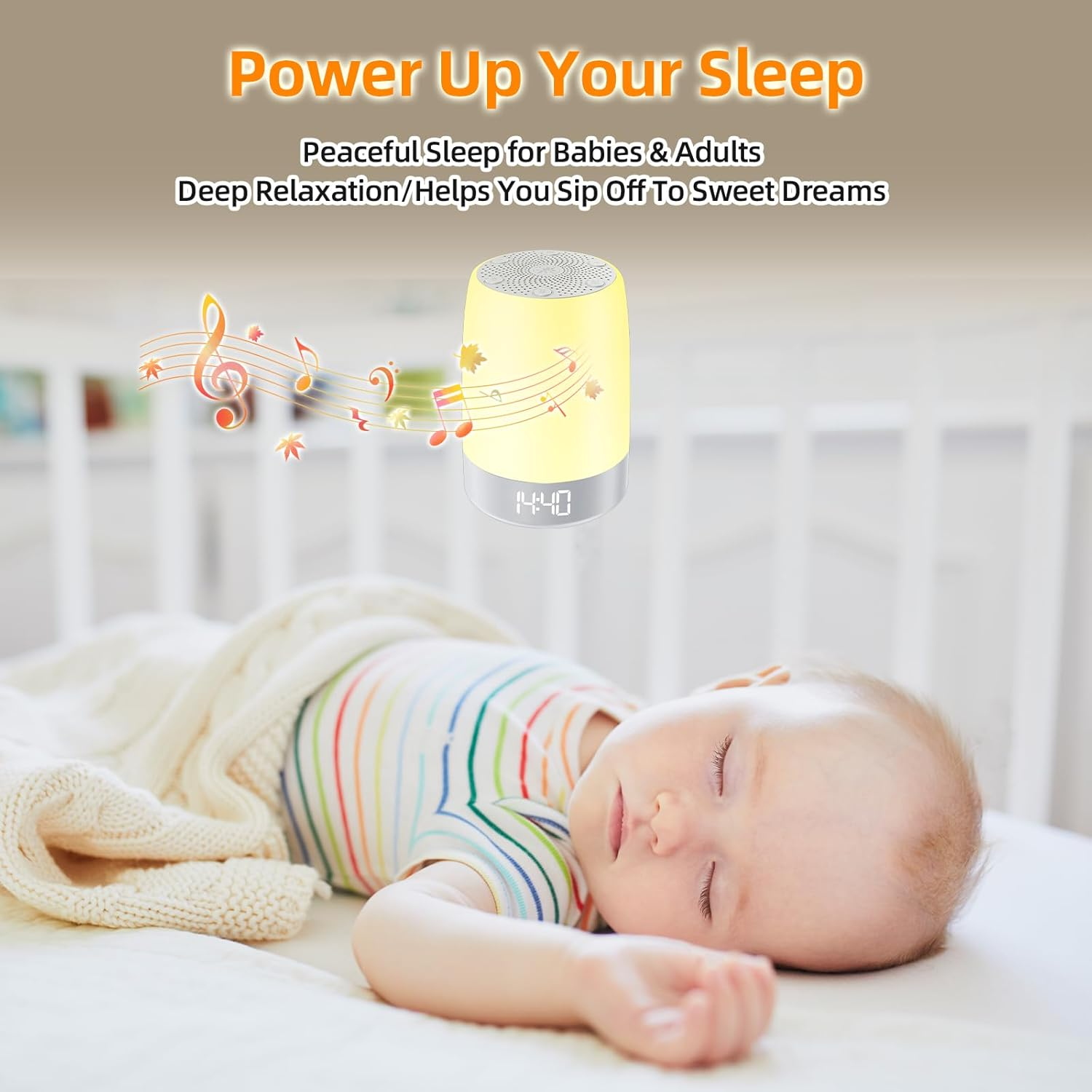 White Noise Machine for Baby Adult, 32 Soothing Sounds Sleep Sound Machine with Night Lights, Alarm Clock, App Remote Control, Wireless Speaker for Sleeping Relaxing Travel Office image number 5