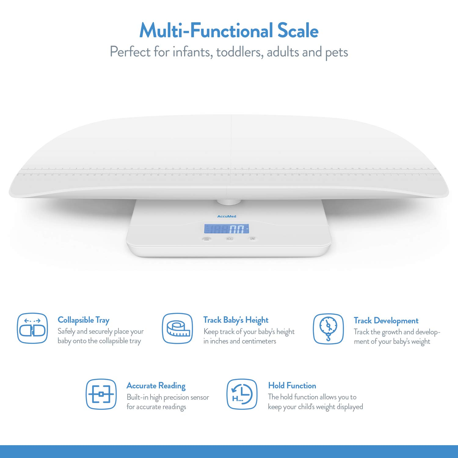 Accumed Baby Scale, Pet Scale, Multi-Function Toddler Scale, Digital Baby Scale, Blue Backlight, Weight and Height Track image number 4