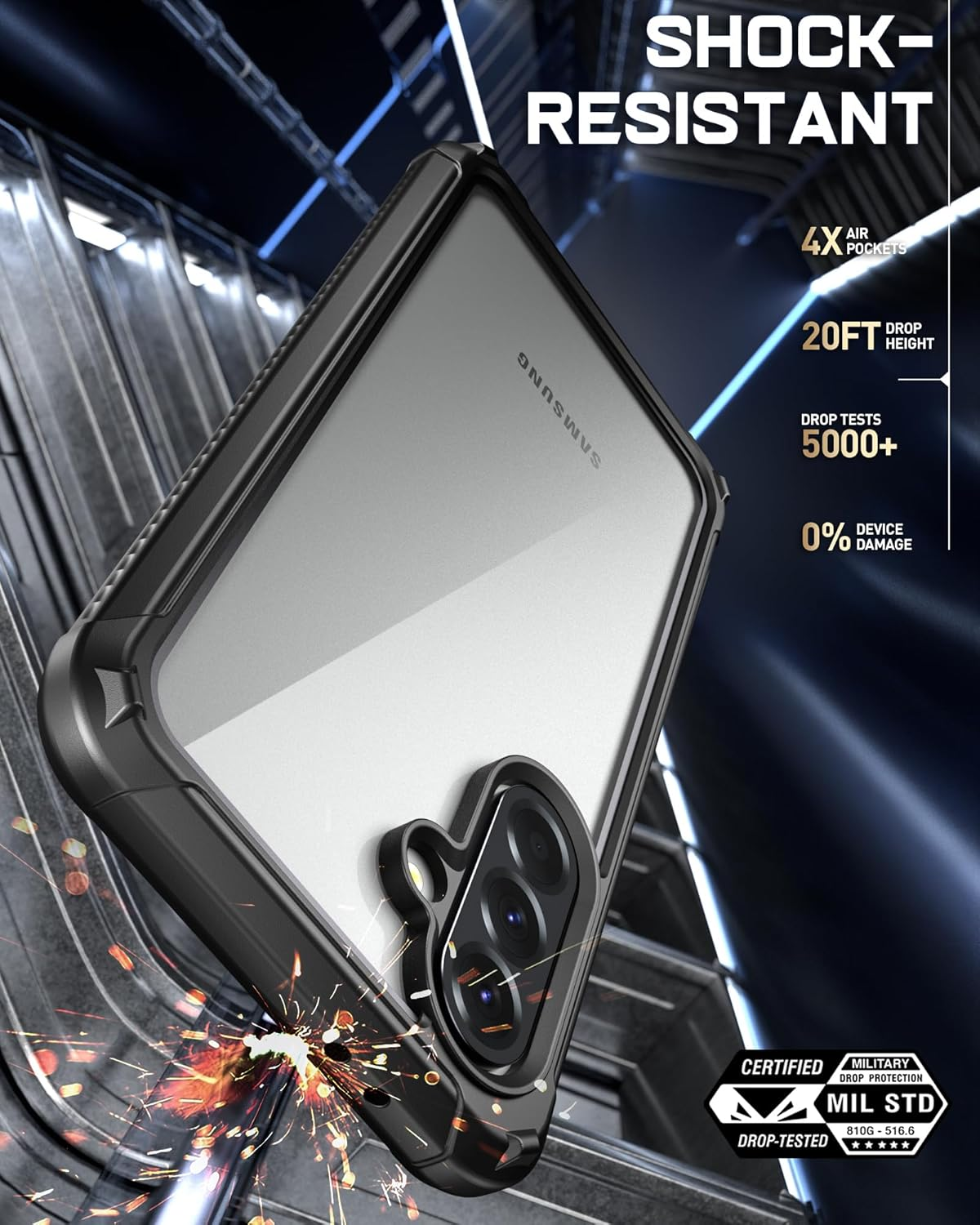 Poetic Guardian Case for Samsung Galaxy A56 5G, [2 Front Frame] [20 FT Mil-Grade Drop Tested] Full-Body Hybrid Shockproof Cover with Built-In Screen Protector, Black/Clear image number 7