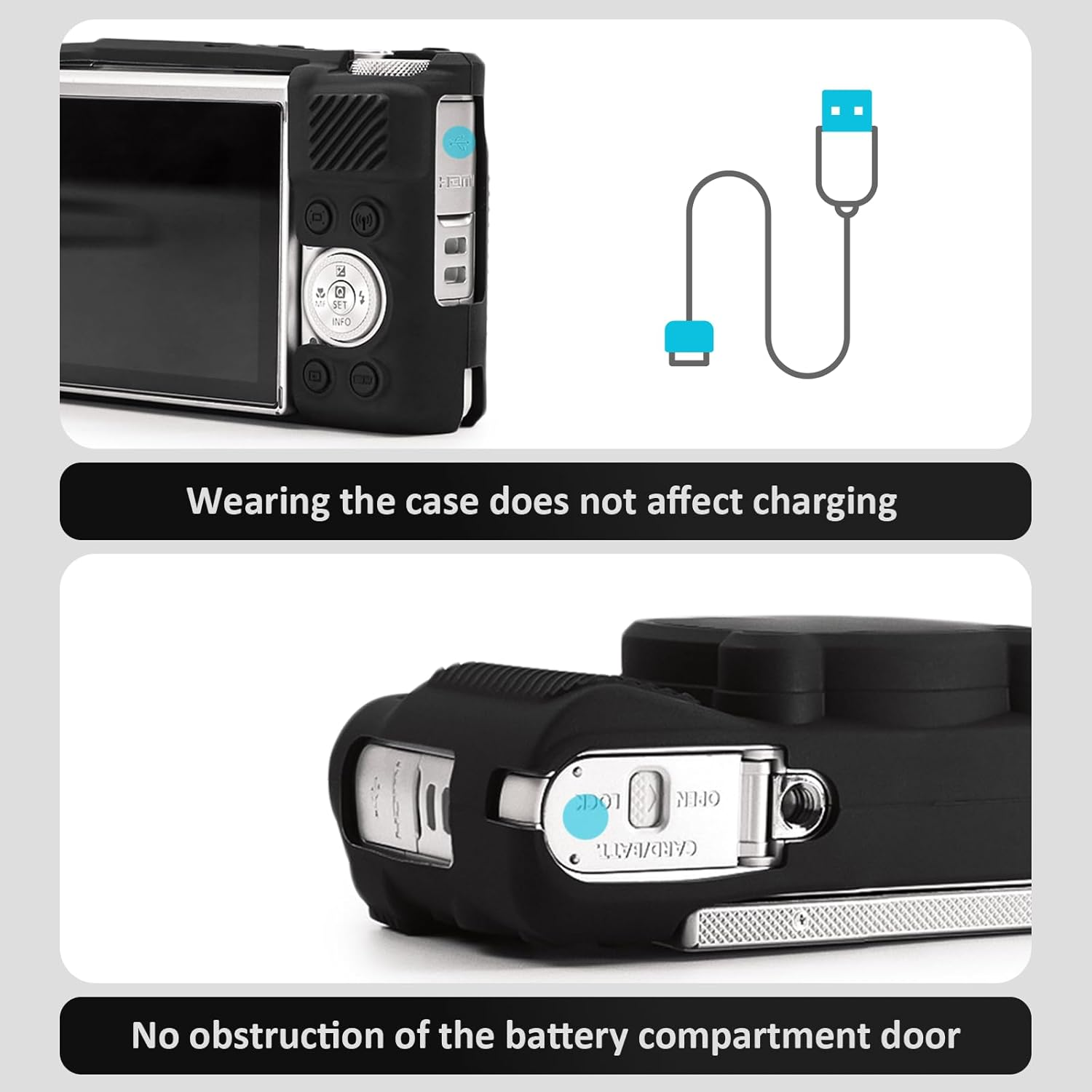 TYUANDOUER SX730 SX740 Camera Case & LCD Screen Protector Accessories Kit, Soft Silicone Case for Canon Powershot SX740 SX730 HS Camera, Body Cover Case for SX740 SX730 with Lens Cap - Black - Misty White image number 4