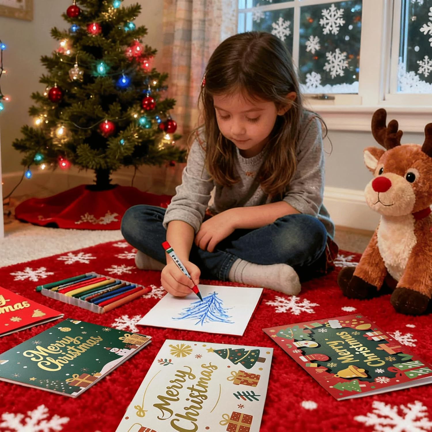 Christmas Cards Set 8 Pack, 18 X 15 Cm Foldable Holiday Greeting Cards, 350Gsm White Cardstock with Gold Foil &ndash; Includes 1 Envelopes, Blank inside &ndash; Xmas Cards for Family, Friends, Office Use image number 5