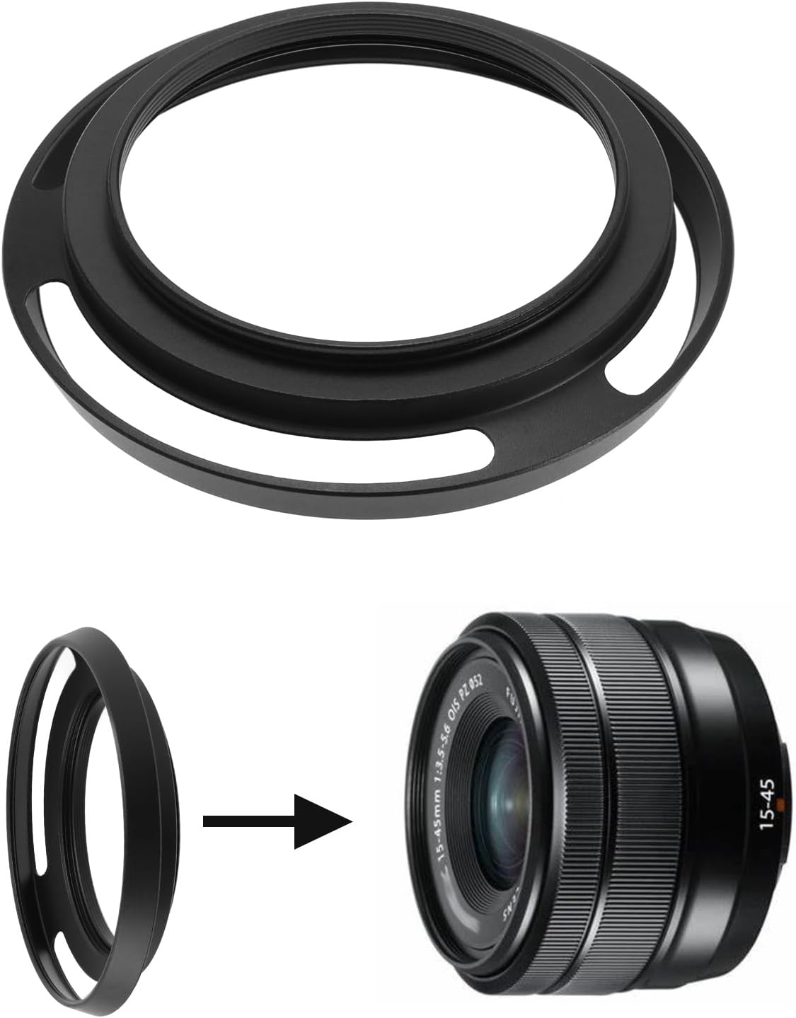 LT Easiyl 52Mm Lens Hood Compatible with FUJINON Xc15-45Mm F3.5-5.6 OIS PZ Lens Compatible with Fuji Fujifilm X-A5 X-T100 Clear Hole 49Mm, Black